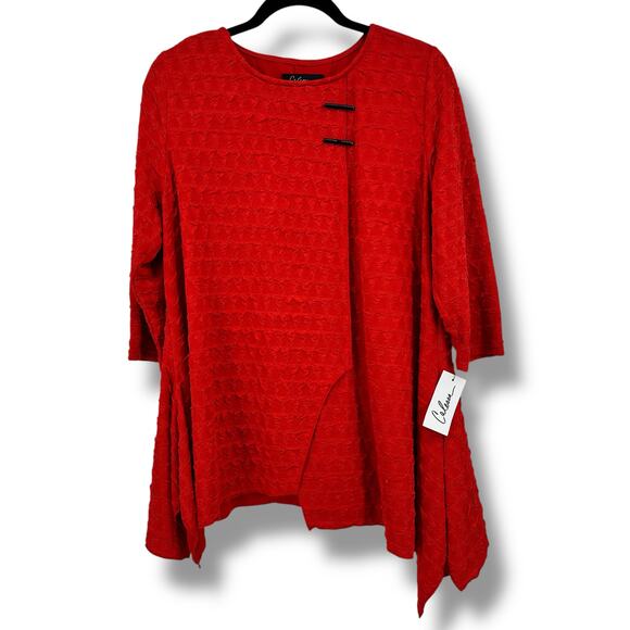 New Calessa Textured Puckered Knit 3/4 Sleeve Asymmetrical Tunic Shirt Sz XL - Picture 4 of 8